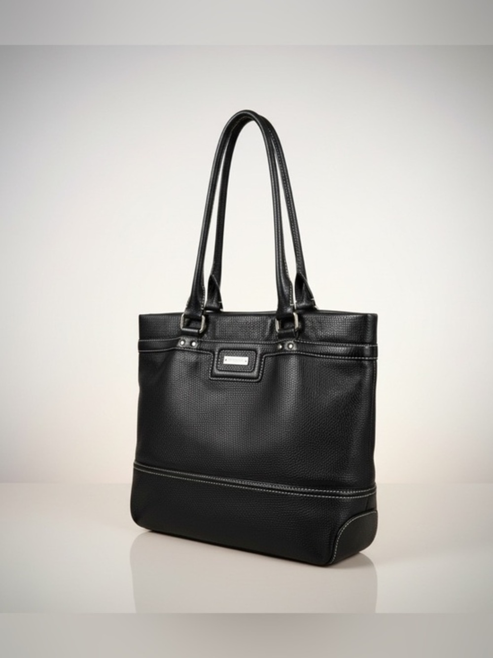 ✨ Kate Spade Black Pebbled Leather Tote Green Lining Shoulder Bag Large EUC